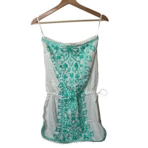 Sand & Spirit White Green Tube Dress Swim Cover Up Women's Size S